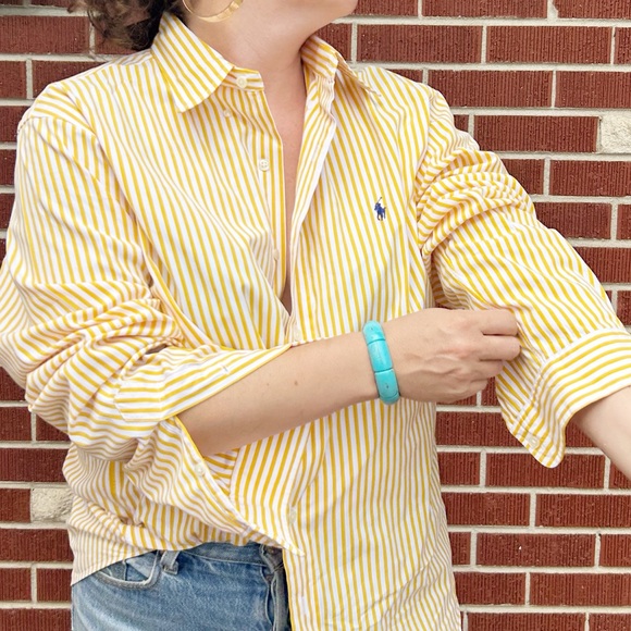 Ralph Lauren Tops - VTG RALPH LAUREN the Classic Fit stripe Oversized ButtonDown Oxford Sunny Yellow